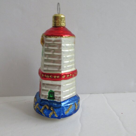 Gablonz Glass Art Austria Glass Lighthouse Christmas Ornament w/Glitter Red Blue - Picture 4 of 11